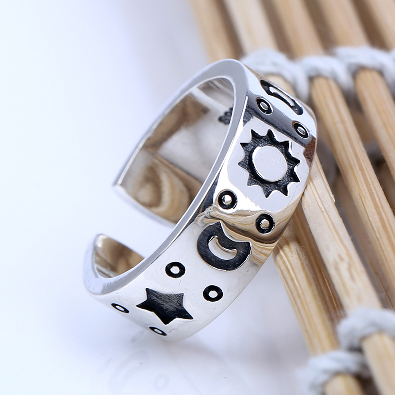 Lovely Simple 925 Sterling Silver Moon And Stars Opening Ring